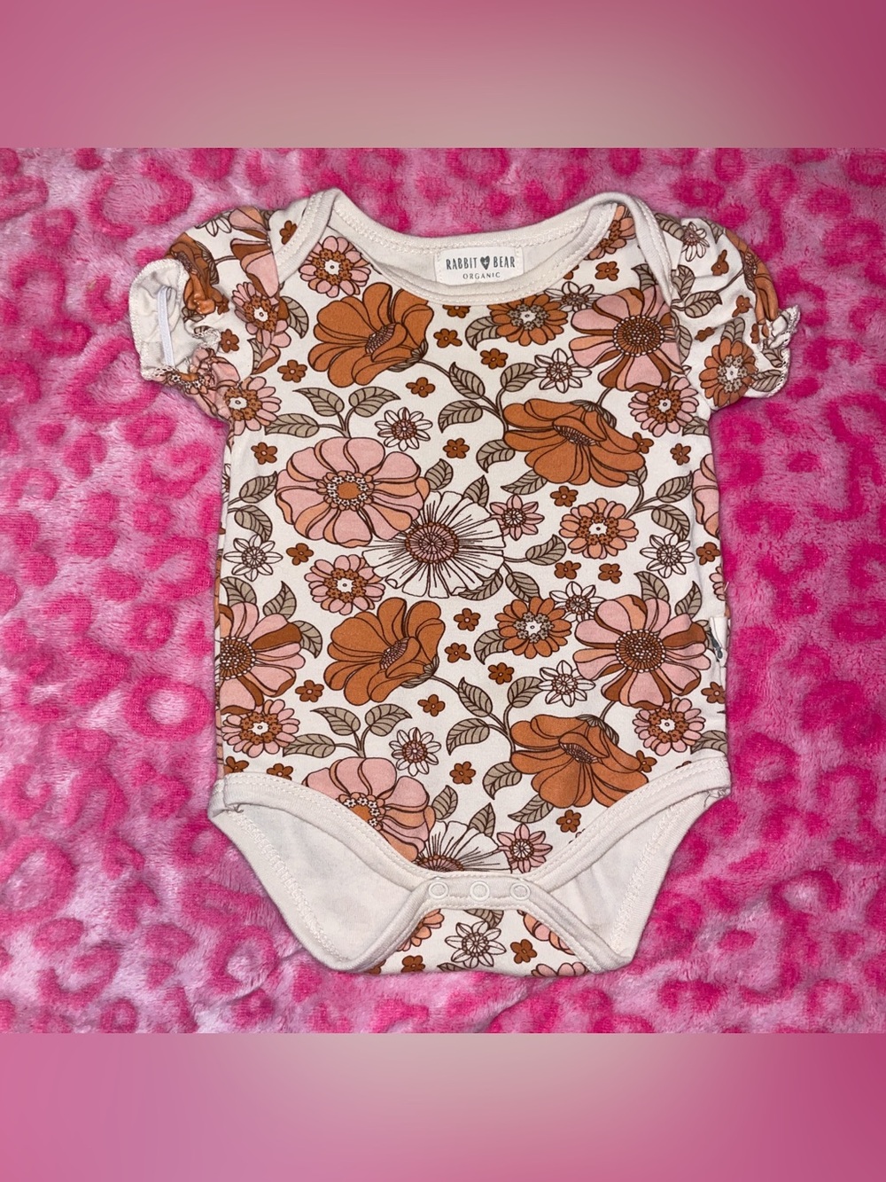 Rabbit & Bear brown and pink floral baby bodysuit